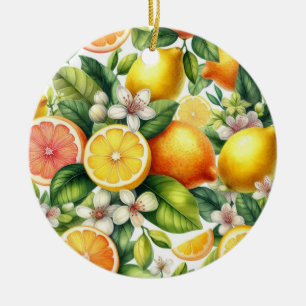 Lemons Pattern  Ceramic Ornament