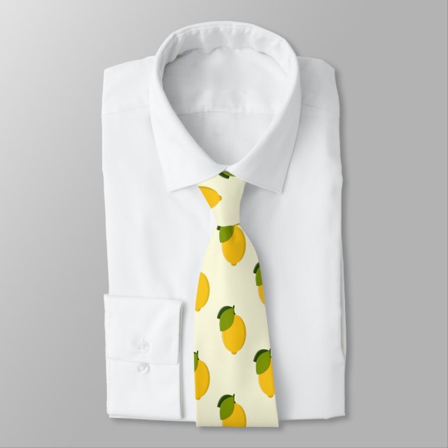 Lemons Pattern Cute Yellow and Green Citrus Fruits Tie (Tied)