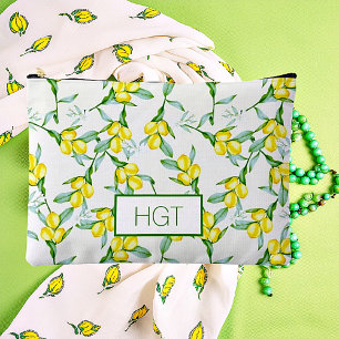 Lemons pattern monogram accessory pouch
