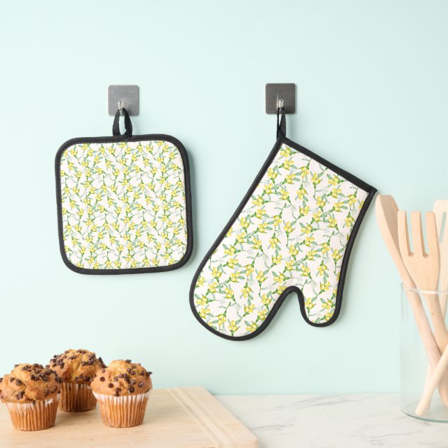 Lemons pattern  oven mitt & pot holder set (Insitu(Hanging))