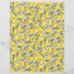 Lemons Pattern Yellow Black Tan Paper Sheet
