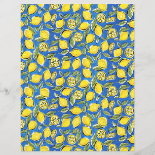 Lemons Pattern Yellow Blue Paper Sheet