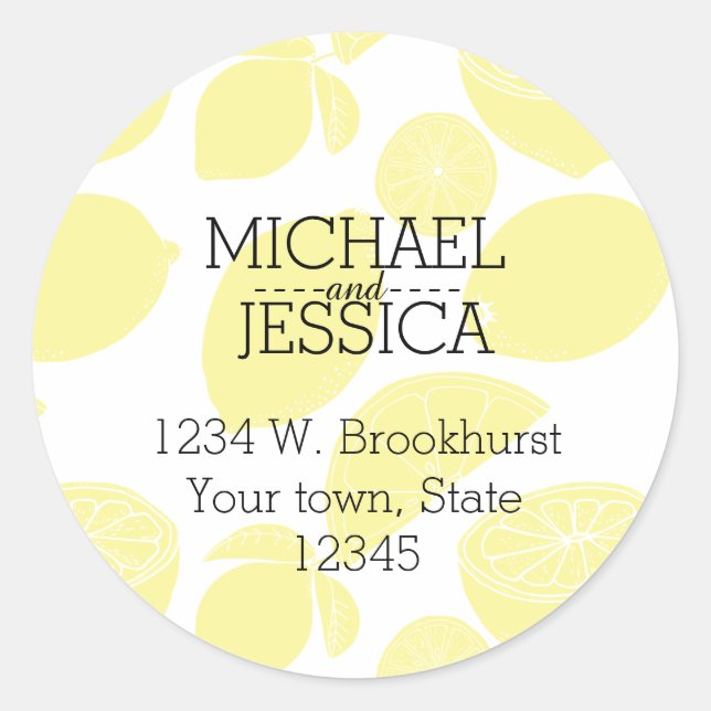Lemons Personalized  name and address Classic Round Sticker (Front)