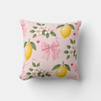 Lemons Pink Bow Decor Throw Pillow