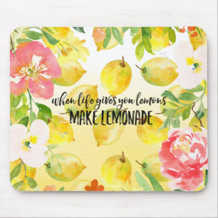 Lemons Pink floral ombre watercolor inspirational Mouse Pad