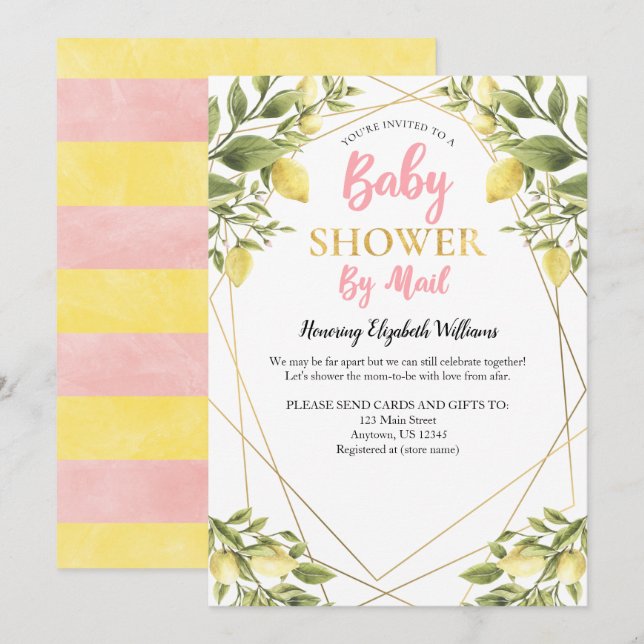 Lemons Pink Girl Baby Shower By Mail Invitation (Front/Back)