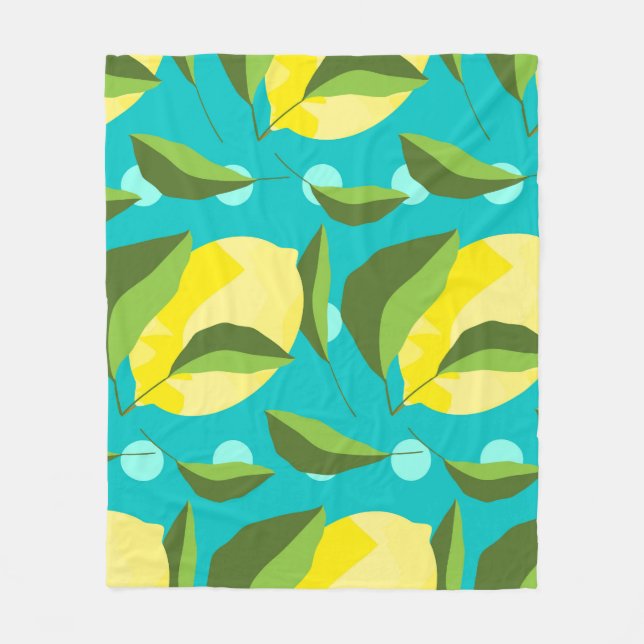 Lemons Polka Dot: Blue Background. Fleece Blanket (Front)