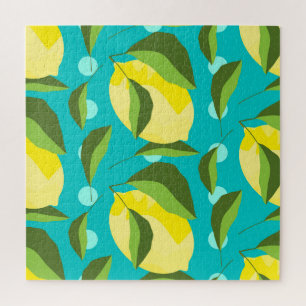 Lemons Polka Dot: Blue Background. Jigsaw Puzzle
