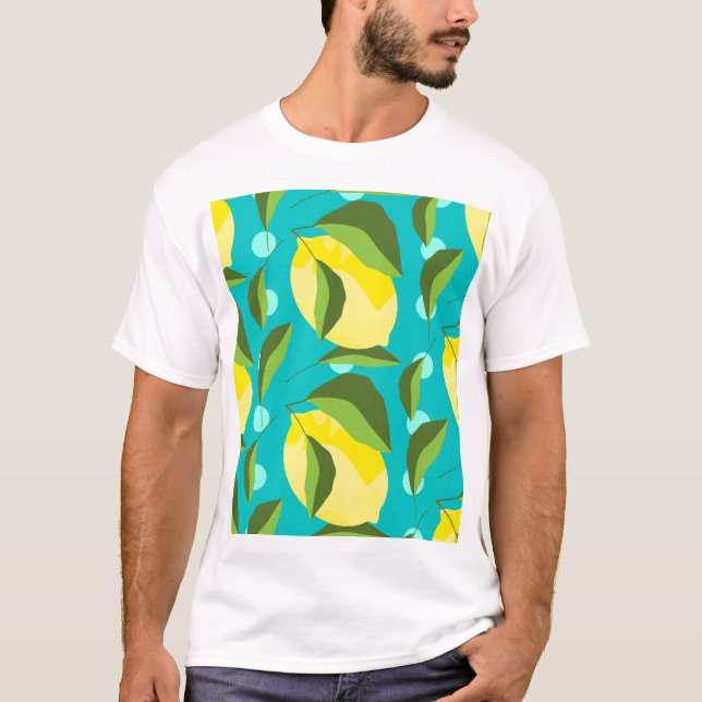 Lemons Polka Dot: Blue Background. T-Shirt (Front)