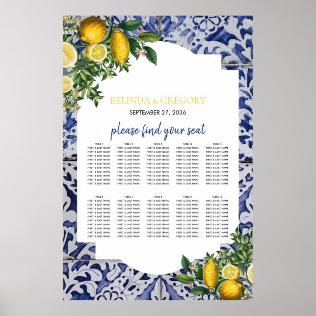 Lemons Portuguese Tiles Wedding Seating Chart (Front)