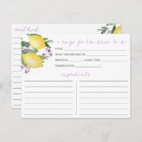 Lemons Purple Flowers Bridal Shower Recipe Card