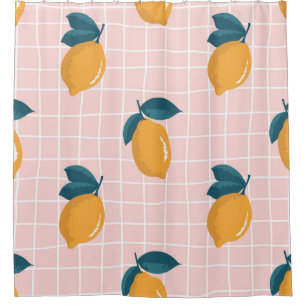 Lemons, retro geometry, summer seamless pattern.