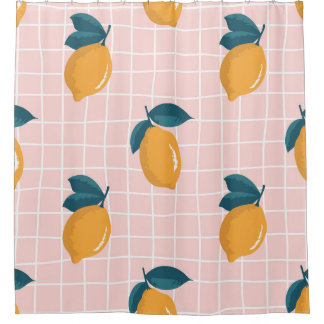 Lemons, retro geometry, summer seamless pattern.