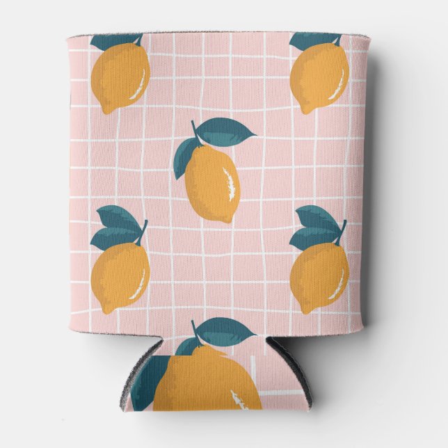 Lemons, retro geometry, summer seamless pattern. can cooler (Front)