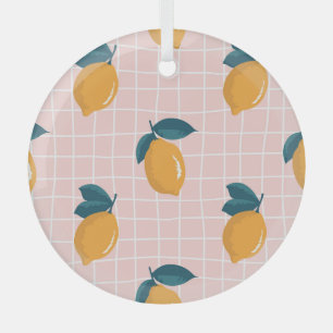 Lemons, retro geometry, summer seamless pattern. glass ornament