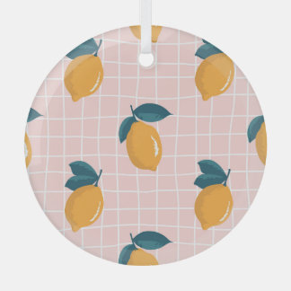 Lemons, retro geometry, summer seamless pattern. glass ornament