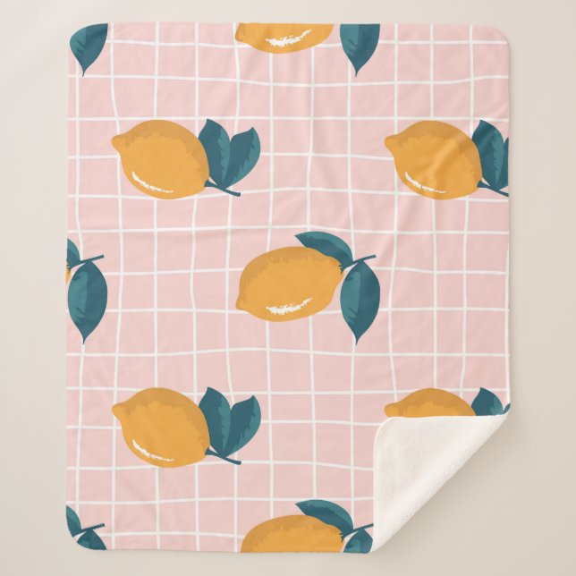 Lemons, retro geometry, summer seamless pattern. sherpa blanket (Front)