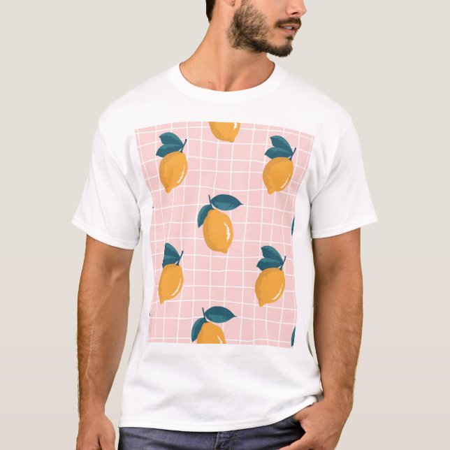 Lemons, retro geometry, summer seamless pattern. T-Shirt (Front)
