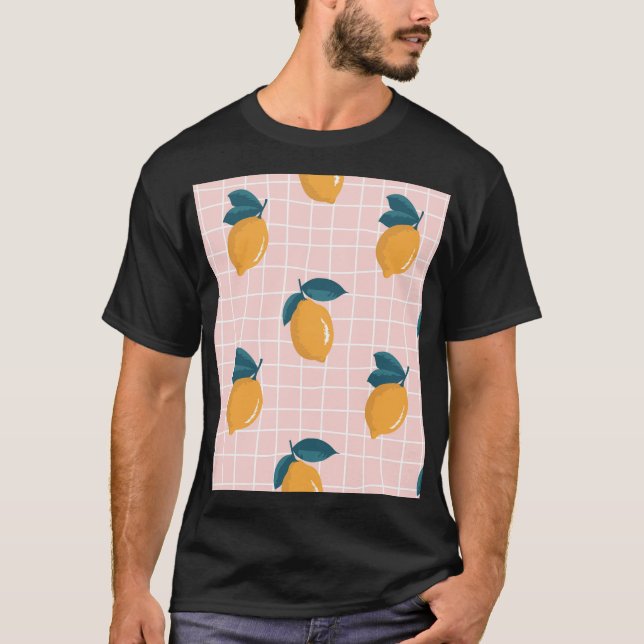 Lemons, retro geometry, summer seamless pattern. T-Shirt (Front)