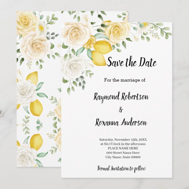 Lemons & Roses Save the Date Invitation (Front/Back)