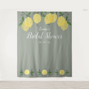 Lemons Sage Green Bridal Shower Photo Backdrop Tapestry