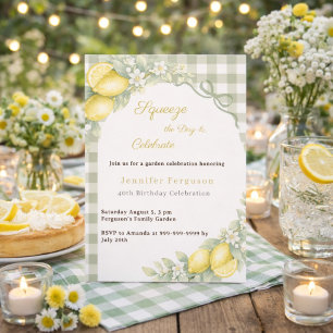 Lemons sage green gingham summer garden birthday invitation