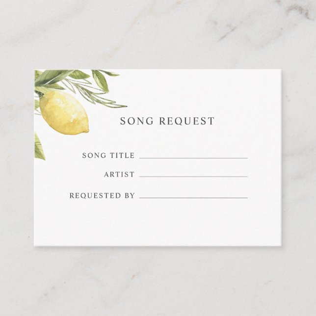 Lemons Sage green Song Request wedding Enclosure Card (Front)