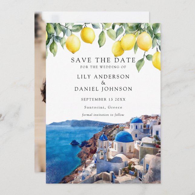 Lemons Santorini Greece Photo Wedding Save The Date (Front/Back)