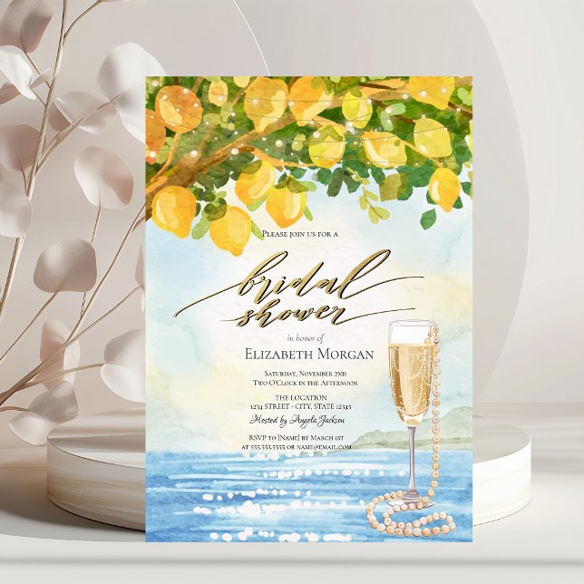 Lemons Sea Prosecco & Pearls Bridal Shower  Invitation (Creator Uploaded)