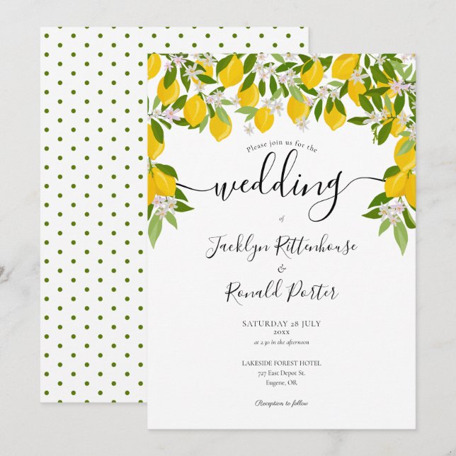 Lemons Spring Blossom Greenery Wedding Invitation (Front/Back)