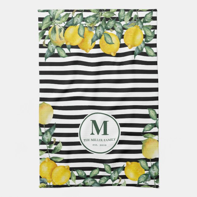 Lemons striped Family Kitchen Custom Towel (Vertical)