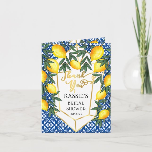 Lemons Tropical Bridal Shower Mediterranean Thank  You Card (Front)
