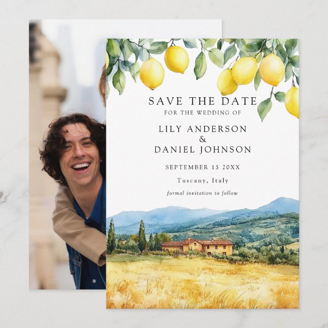 Lemons Tuscan Scene Italy Photo Wedding Save The Date (Front/Back)