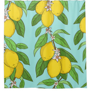 Lemons, Vibrant Blue Background Seamless.