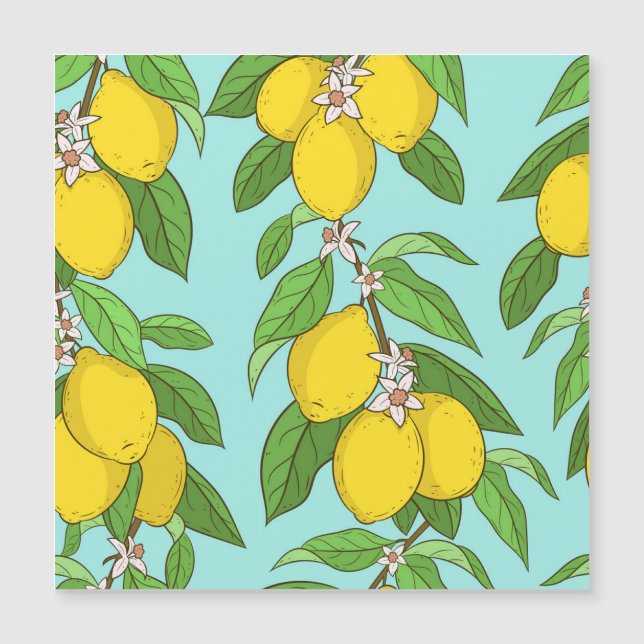 Lemons, Vibrant Blue Background Seamless. (Front)