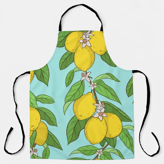 Lemons, Vibrant Blue Background Seamless. Apron (Front)