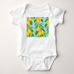 Lemons, Vibrant Blue Background Seamless. Baby Bodysuit