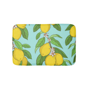 Lemons, Vibrant Blue Background Seamless. Bath Mat