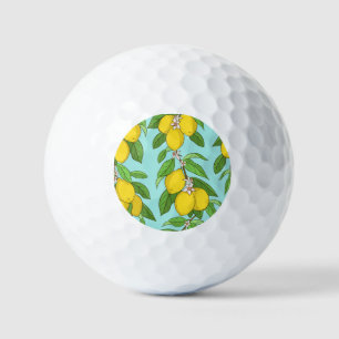 Lemons, Vibrant Blue Background Seamless. Golf Balls