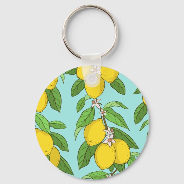 Lemons, Vibrant Blue Background Seamless. Keychain (Front)