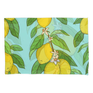 Lemons, Vibrant Blue Background Seamless. Pillowcase