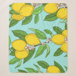 Lemons, Vibrant Blue Background Seamless. Sherpa Blanket