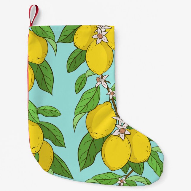 Lemons, Vibrant Blue Background Seamless. Small Christmas Stocking (Front)