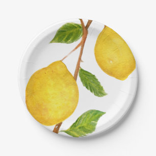 Lemons Watercolor Painting Paper Plate