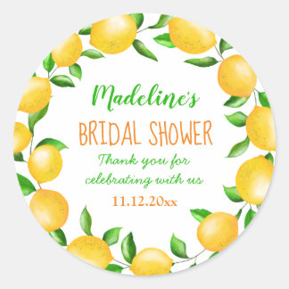 Lemons Watercolor Wreath Bridal Shower Classic Round Sticker