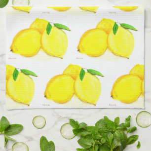 Lemons Watercolor Yellow Fruit Country Farmhouse Kitchen Towel