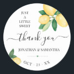 Lemons Wedding Bridal Shower Thank You Classic Round Sticker<br><div class="desc">Add names,  and date to the design. For more customization (font colour,  font style,  remove or move elements),  click on personalize,  scroll down and click on the link "click to customize further". 
** Please see the full collection for matching invitation,  bridal shower games,  tags,  and sign available**</div>