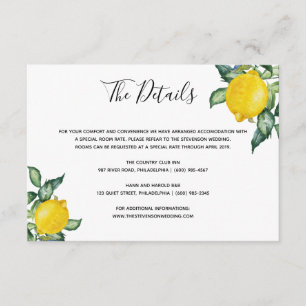 Lemons wedding details insert card