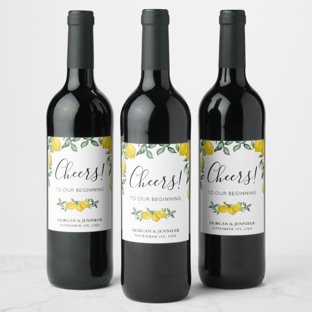 Lemons Wedding Favour Cheers Wine Label (Bottles)