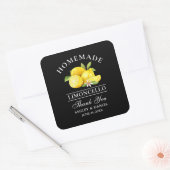 Lemons Wedding Thanks Limoncello Black Square Sticker (Envelope)